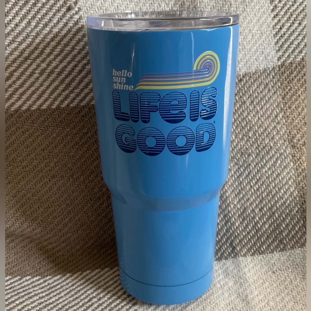 Life Is Good - Blue Stainless Steel Tumbler with Hello Sunshine Design
